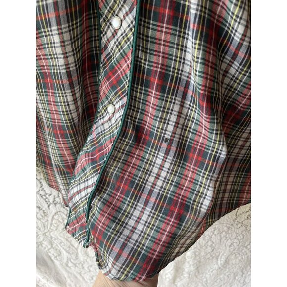 Vintage Border Town Plaid Western Pearl Snap Button Up Shirt Size Medium - Picture 3 of 6